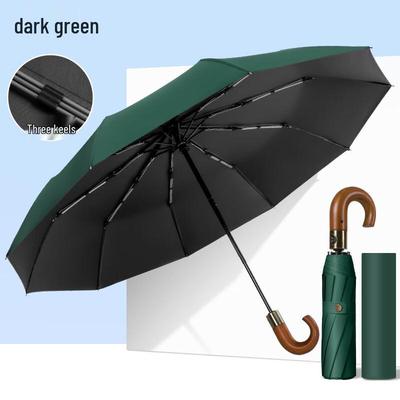 Pulia Dark Green Fully Automatic Tri-fold UV Protection Umbrella