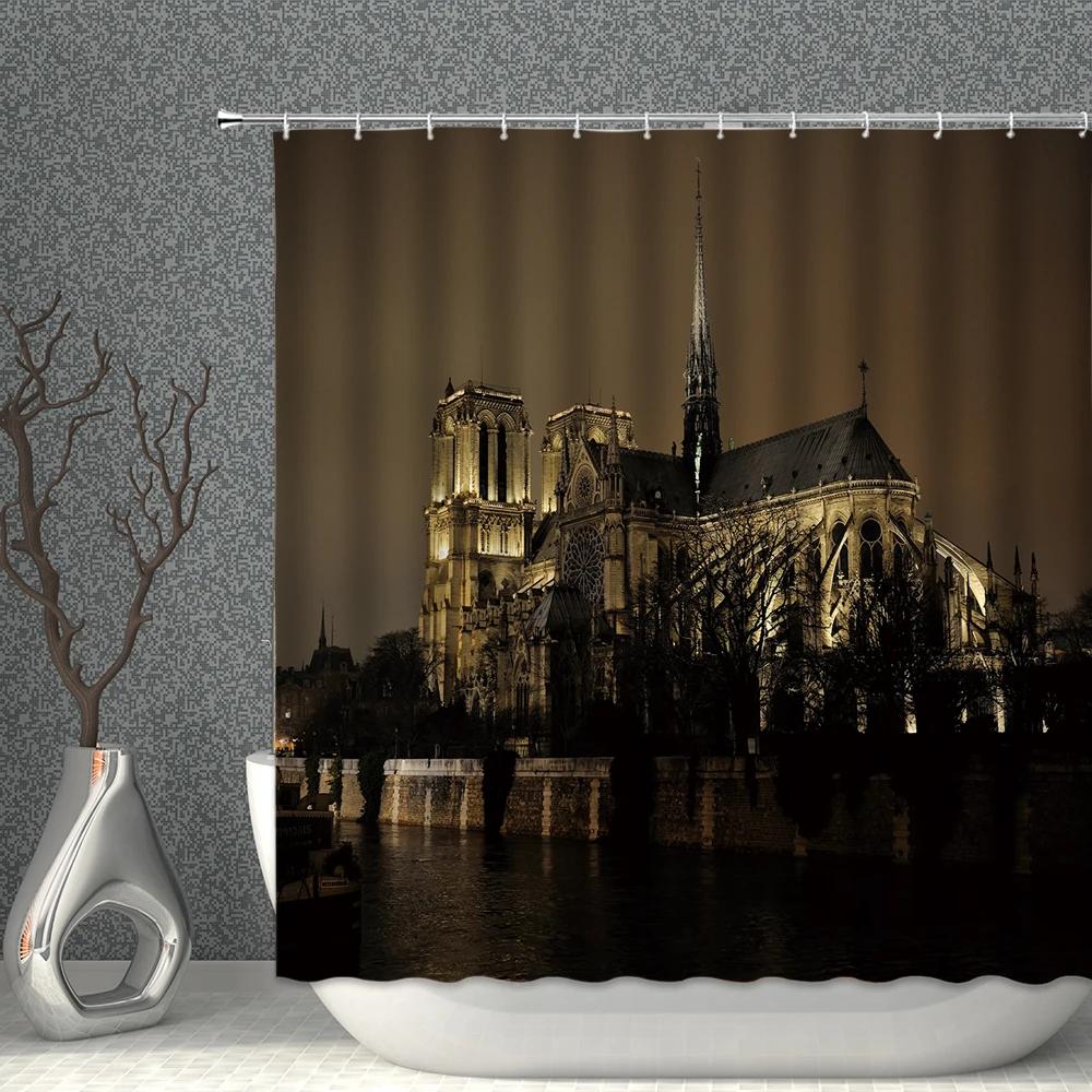 Scenery Shower Curtain Big Ben Golden Gate Bridge UK USA Building Landscape Bath Curtains Waterproof Cloth Bathroom Screen Decor