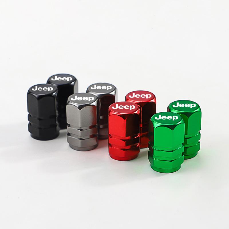 Cup Holders 4Pcs Alloy Car Tire Valve Cover Auto Wheel Valves Stem Cap For Jeep Grand Cherokee Wrangler JK Gladiator Compass Ren