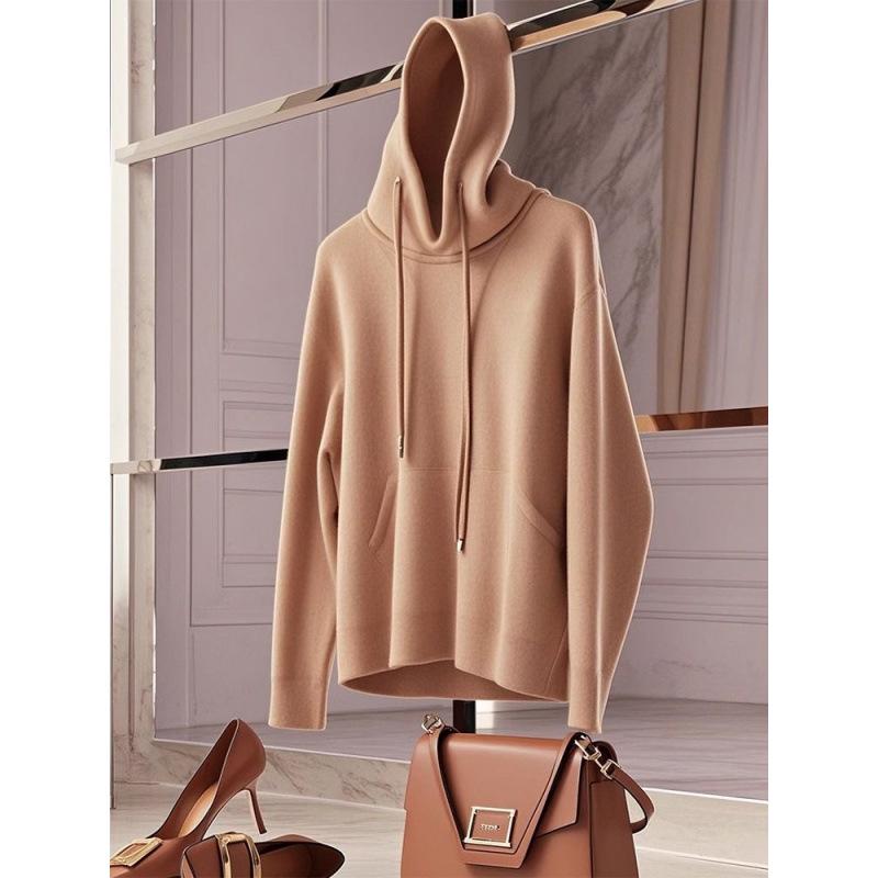 2025 Spring Women's Loose Hooded Sweatshirt - High-End, Lazy Style, Solid Color