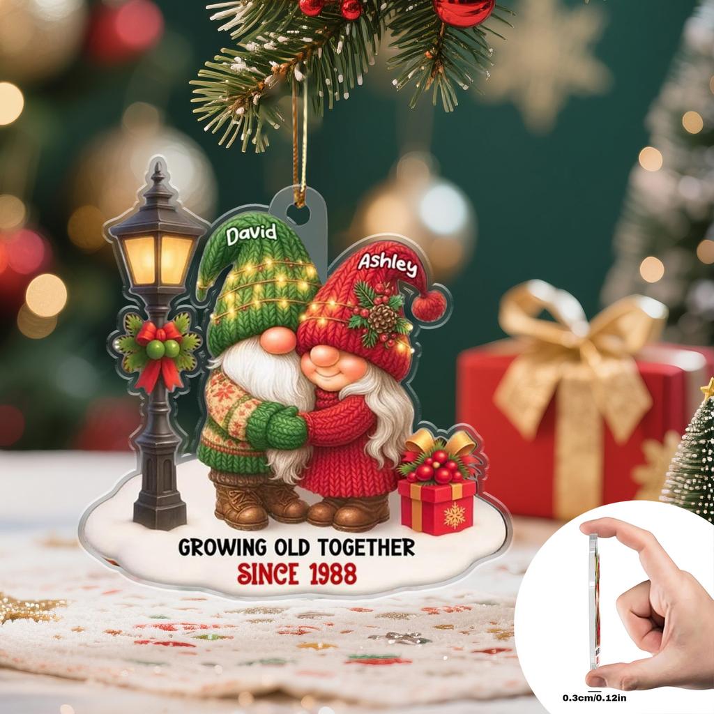 Personalized Growing Old Together Acrylic Decoration, Gnome Christmas Couple Decoration  Christmas Tree Ornament, Christmas Gift For Husband Or Wife