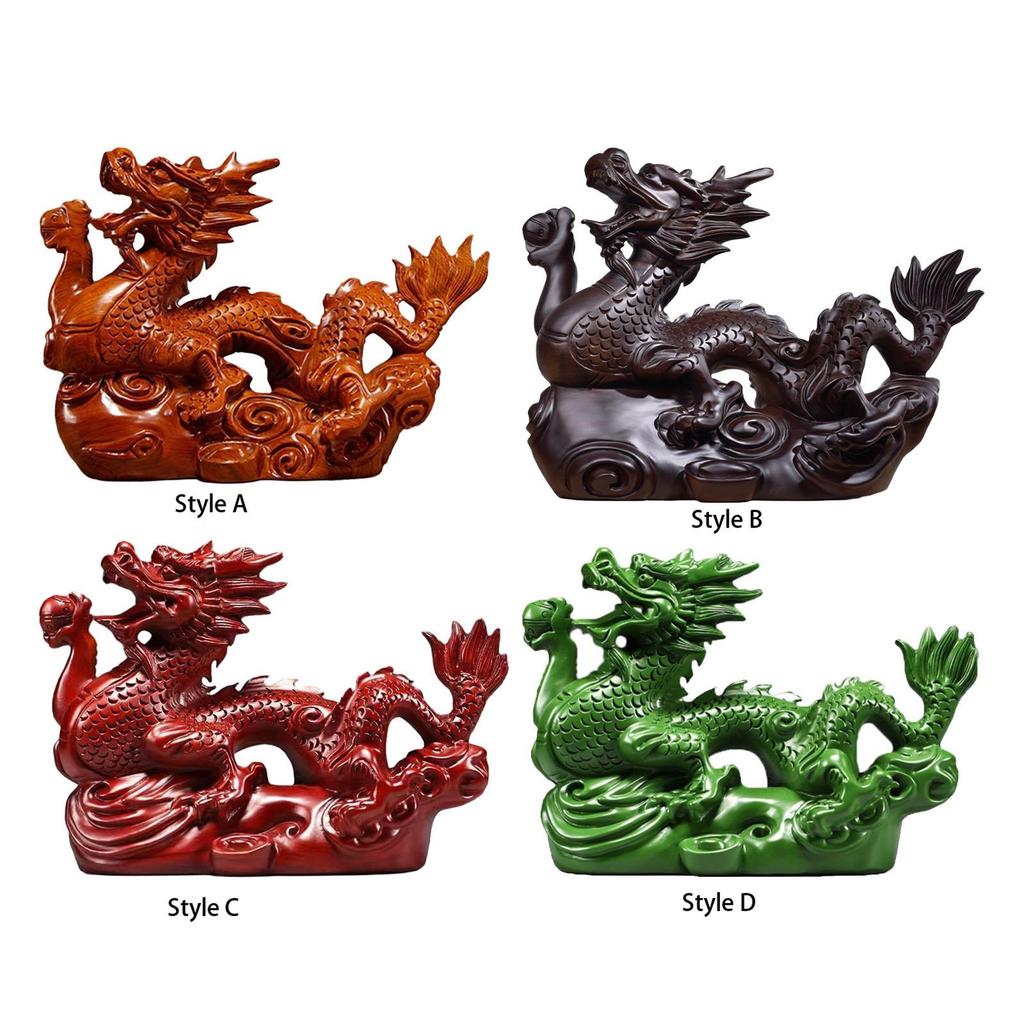 Wooden Carving Chinese Dragon Figurine Fengshui Decoration 3.9inch Long Souvenir Spring Festival for Desktop Decor Lifelike