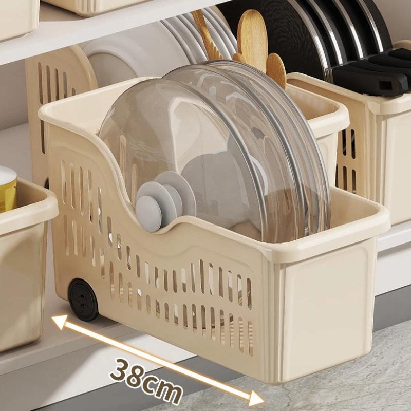 Kitchen Storage Baskets With Wheels Ventilated Holes BPA Free Plastic Organizer for Cabinet Pantry Food Vegetable Storage