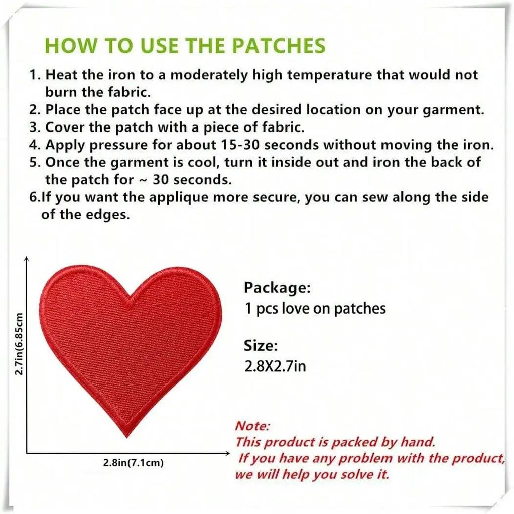 1 Pcs Heart Iron On Patches, Cute Embroidered Applique Iron On/Sew On Patches for Clothing, Jackets, Hats,Backpacks, Jeans.