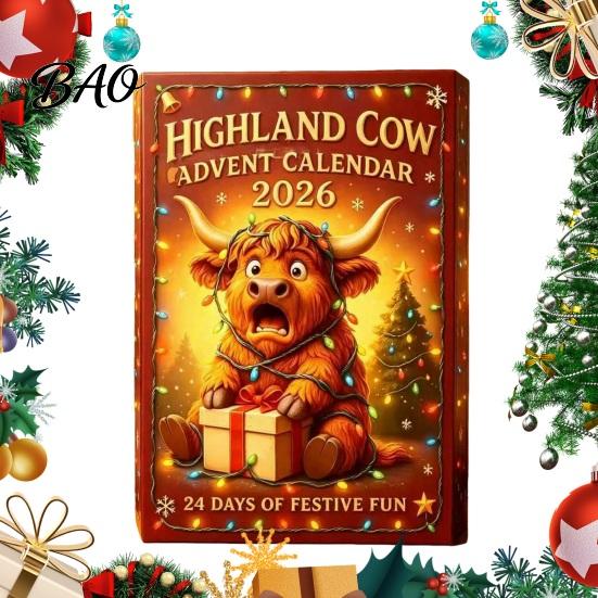 Birthday Gifts for Children 3D Highland Cow Advent Calendar, 24-Day PVC Figure Countdown Ornament Set, 24 Days Surprise Toys Unique Christmas