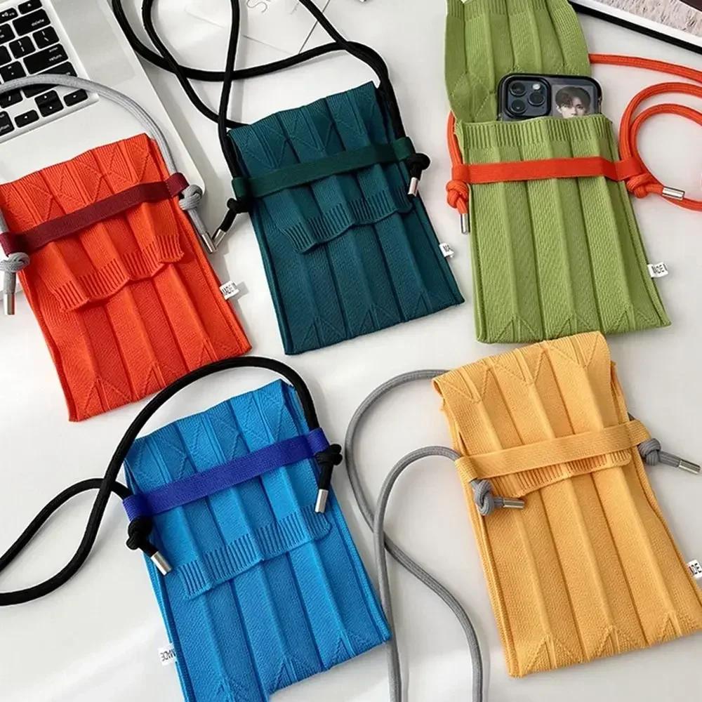 Coin Purse Small Messenger Bag Organ Pleated Knitting Female Handbag Mobile Phone Bag Crossbody Bags Women Shoulder Bag