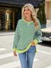 Elegant and Fashionable Autumn and Winter Comfortable Round Neck Striped Splicing Open Loose Long-sleeved Sweater Jacket Pullover Shirt Hoodies