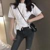 Short-sleeved T-shirt Women's Lace-up Irregular Round Neck Slim Short Top Waist New Summer Women's Clothing Hong Kong Style Retro