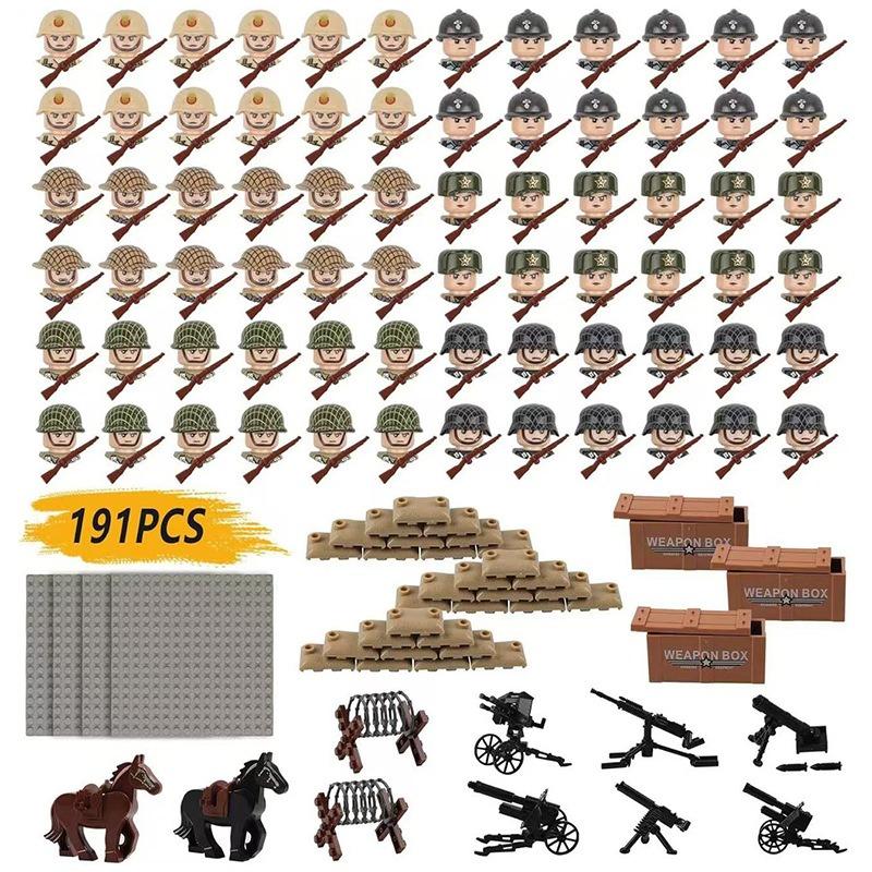 Ungiftiges Zweiter Weltkrieg Puppen Set Sammlung Militär Serie Waffen Sandsäcke Figuren Bauspielzeug Creeper Für Kinder Lernspielzeug