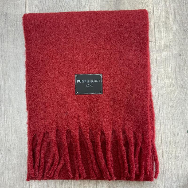 Autumn and winter Ankela red wool scarf women's new solid color thickened warm scarf high-end simple and versatile shawl