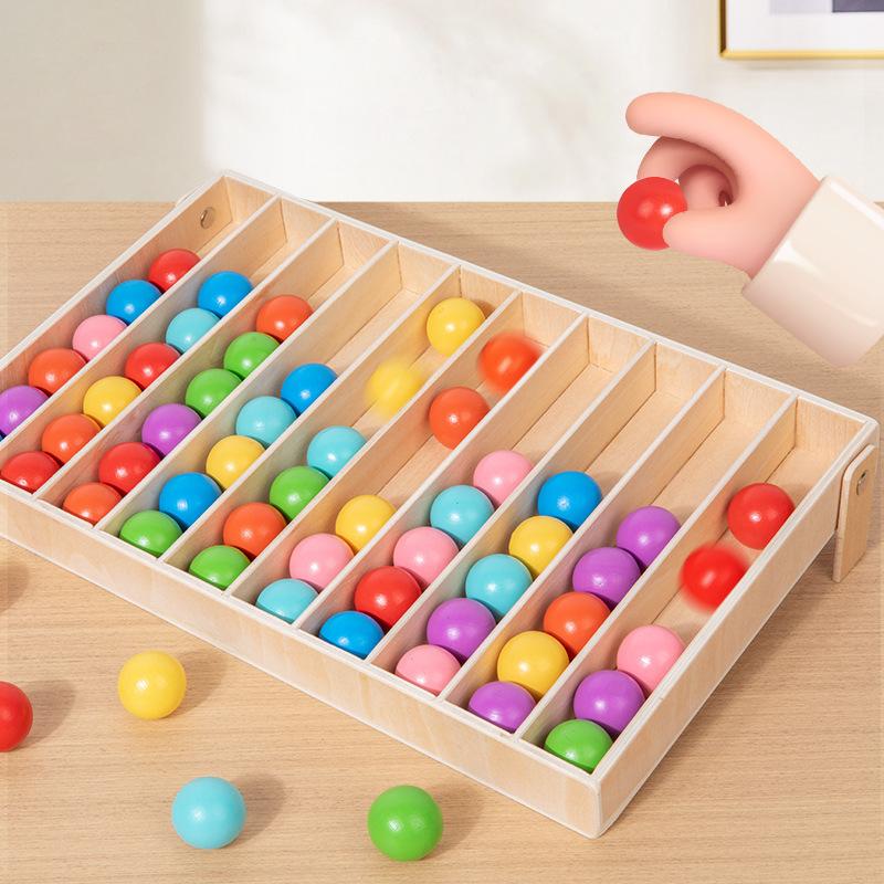Children's Early Education Wooden Colored Ball Return Game, Kindergarten Color Classification Cognitive Logic Thinking Training Toy