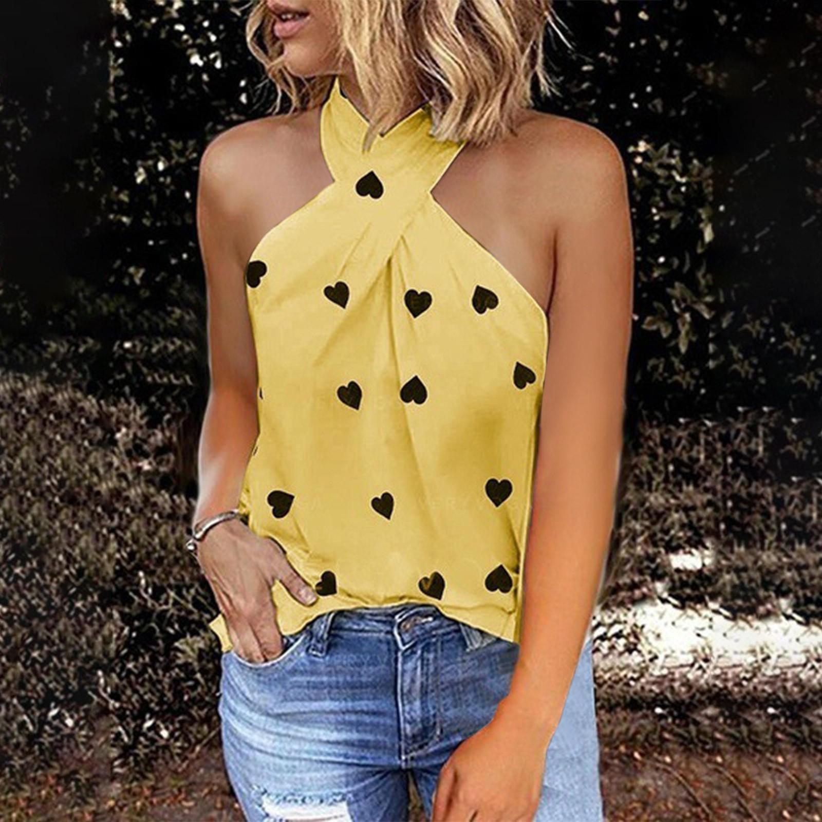 

Женский повседневный тонкий топ без рукавов с подвеской на молнии и принтом M жёлтый