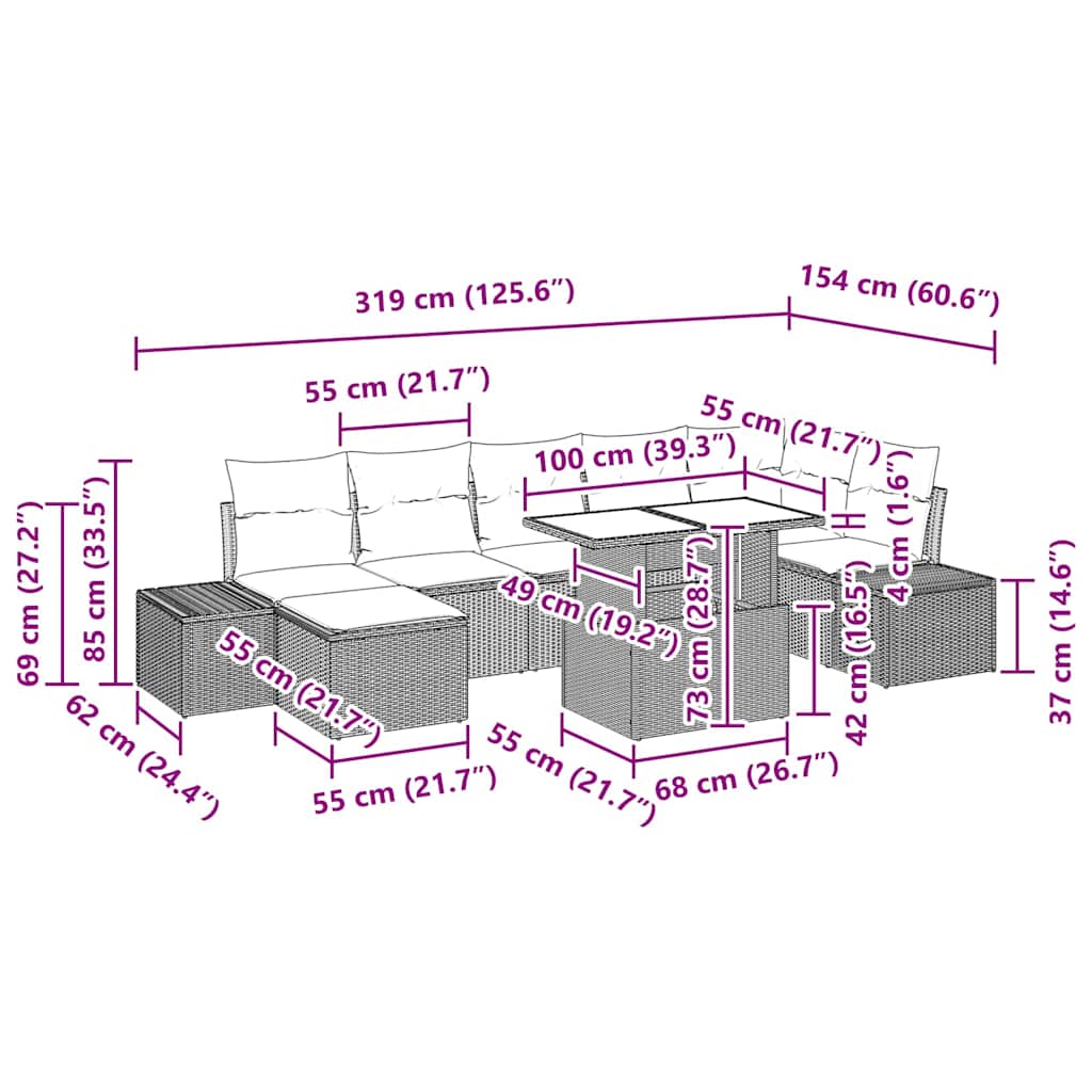 8 Piece Garden Sofa Set with Cushions Black