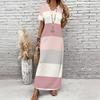 Women Plus Size V Neck Short Sleeve Printed Straight Long Dress