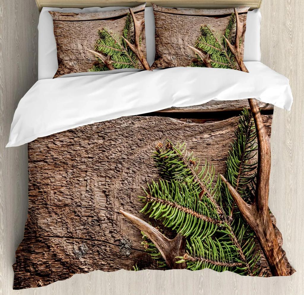 Antler King Queen Duvet Cover Whitetail Deer Bedding Set Wild Fawn Quilt Cover Countryside Rural Animal Brown Comforter Cover