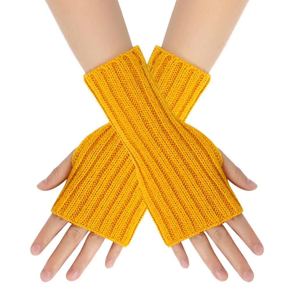 Women's Winter Warm Wool Gloves, Fingerless, Solid Color, Short-style Gloves