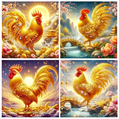 5D DIY Diamantstickerei Goldener Hahn Landschaftsmalerei Quadratisch Rund Tier Mosaik Neue Kreuzstickerei Wasser Diamant Handwerk