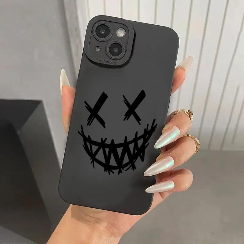 Black Skull Phone Case For iPhone 15 Cases iPhone 14 13 12 11 Pro Max Mini XS Max XR X 7 8 Plus SE Matte Soft Silicone Cover