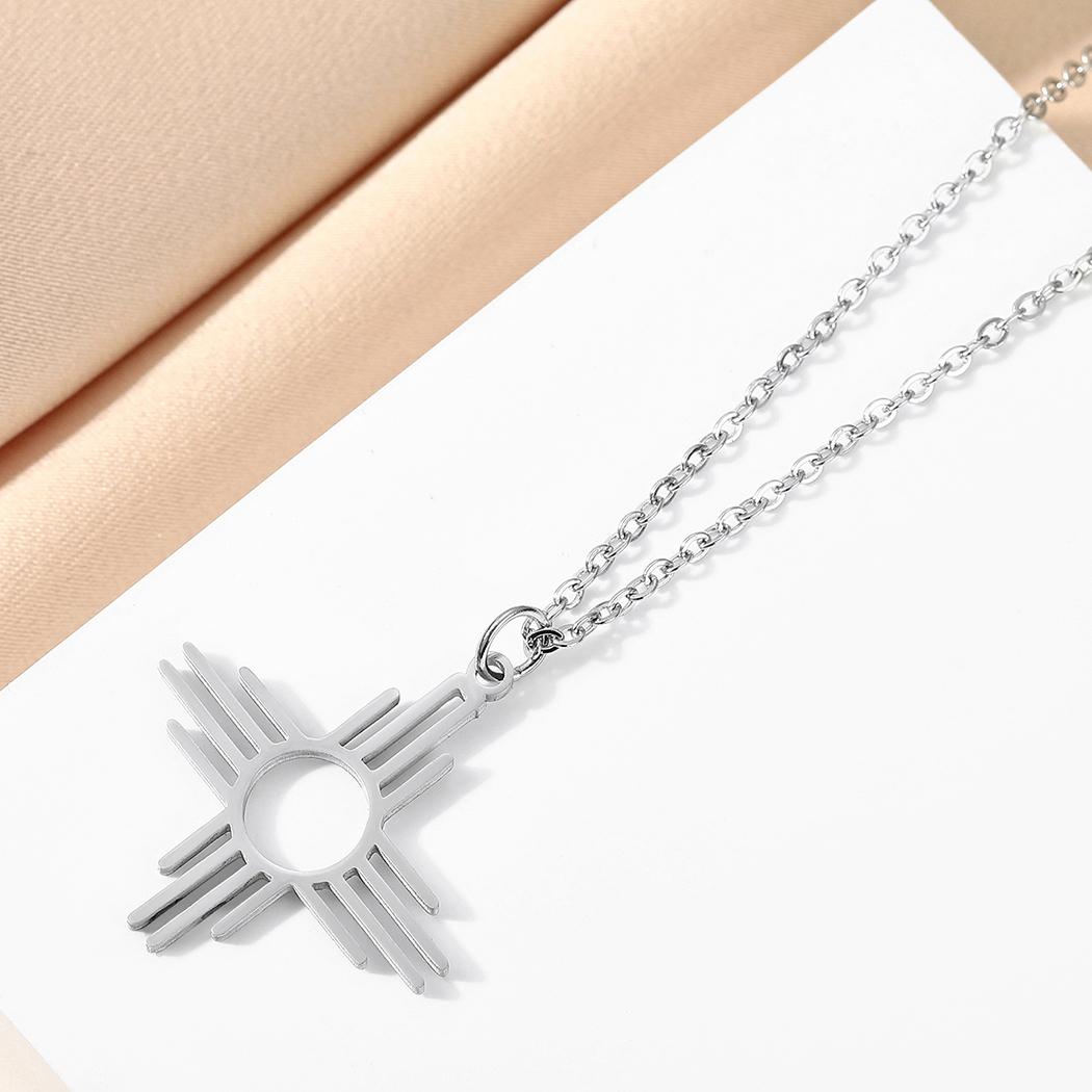 Kinital s exquisite stainless steel ZIA DANGLE PENDANT NECKLACE, New Mexico Zia Sun Necklace, Women Necklace серебряный