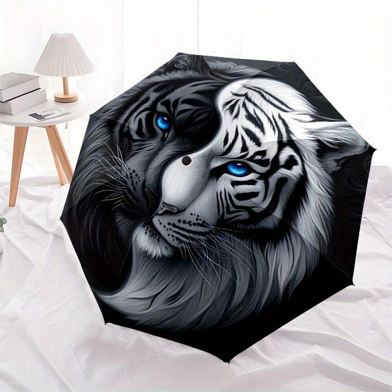 Yin Yang Tigergesicht Kunstdruck WanddekorationRegenschirm mit süßem Design, Tragbarer 3-fach kompakter Regenschirm für Damen & Herren, Valentinstag Muttertag Halle