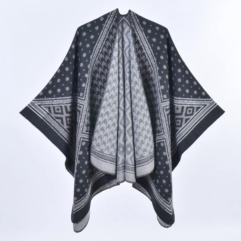 Women's shawl thousand bird grid polka dots color matching thickened thermal open-ended cape with travel cape