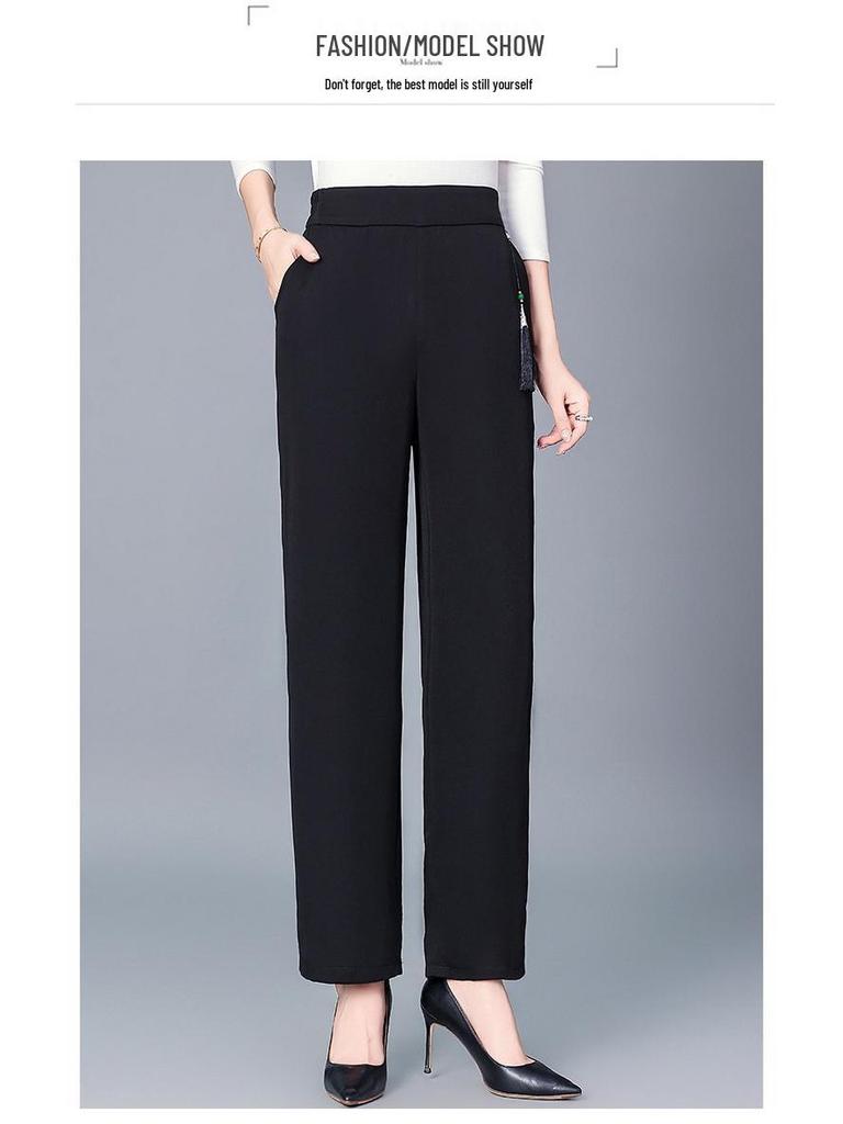 Spring/Summer High-Waisted Straight-Leg Pants for Middle-Aged Women, 45-60, In Solid Colors