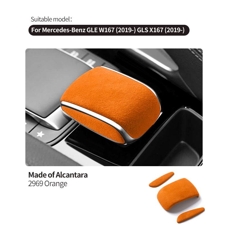 Made of Alcantara For Mercedes-Benz GLE W167 GLS X167 Gear Shift Knob Boot Cover Trim Stickers Car lnterior Tuning Accessories 2969 Orange