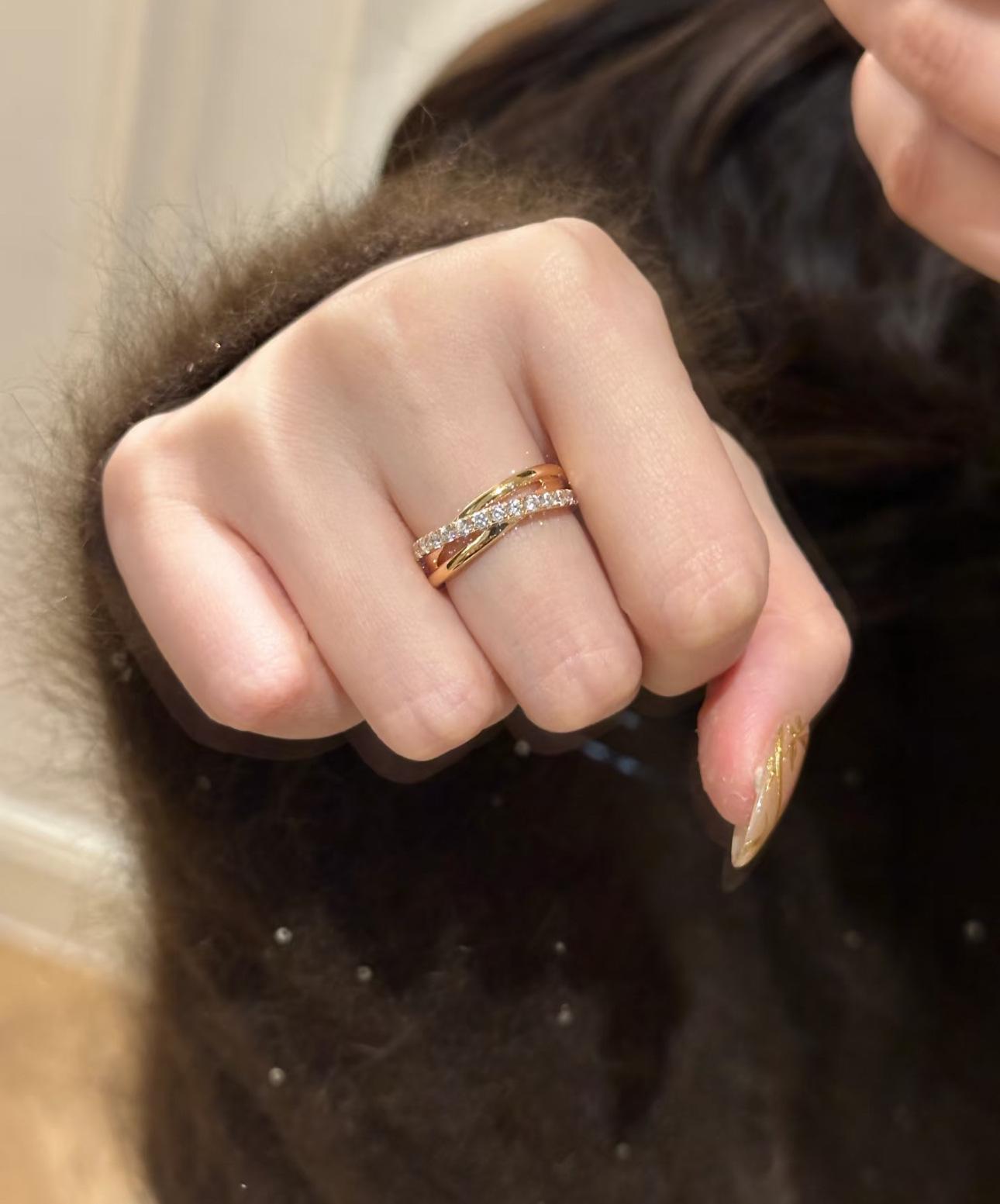 Three-Row Criss-Cross Pavé Diamond Ring for Women - Chic, Trendy, and Versatile Design