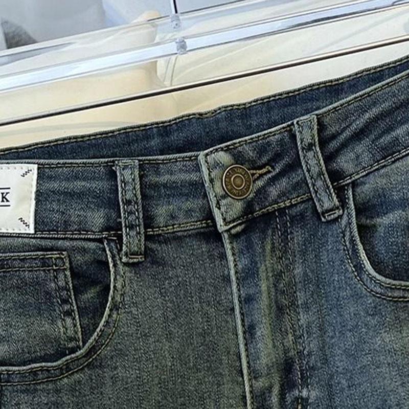 Vintage Style Curled Edge Straight Leg Jeans Women Summer Solid Color Elegant Denim Pants Female Loose High Waist Women Pants