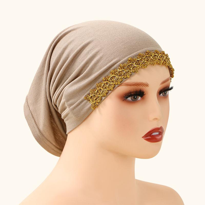 Modal Cotton Feel Undercap Stretchy Hijab Plain Soft Bonnet Muslim Women Hotfix Rhinestones Inner Hijab Turban Islam Underscarf