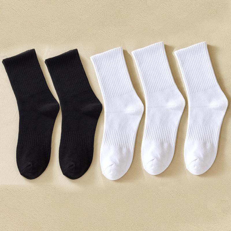 Soild Cotton Sports Socks Mid Calf Black White Stockings Soft Breathable Athletic Socks Soft Comfortable Solid Hosiery