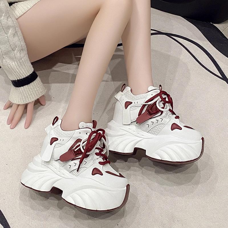 Fashion 11CM Women Thick Bottom Chunky Sneakers  Female Platform Lace Up Breathable Spring Autumn Woman Vulcanize Shoes Zapatos Mujer