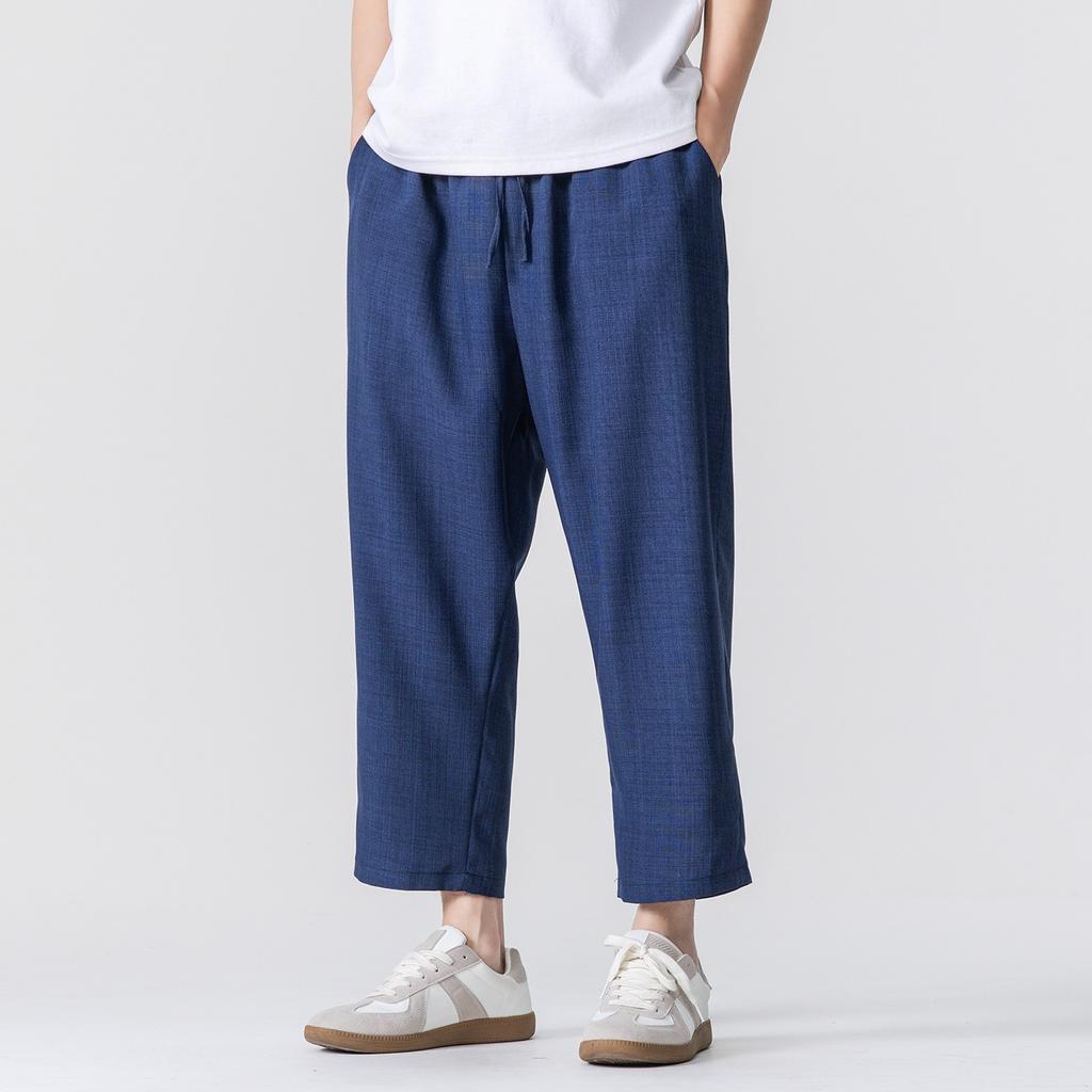 Summer new large size casual Harlan straight-leg pants Chinese style men's trend simple eight-point pants