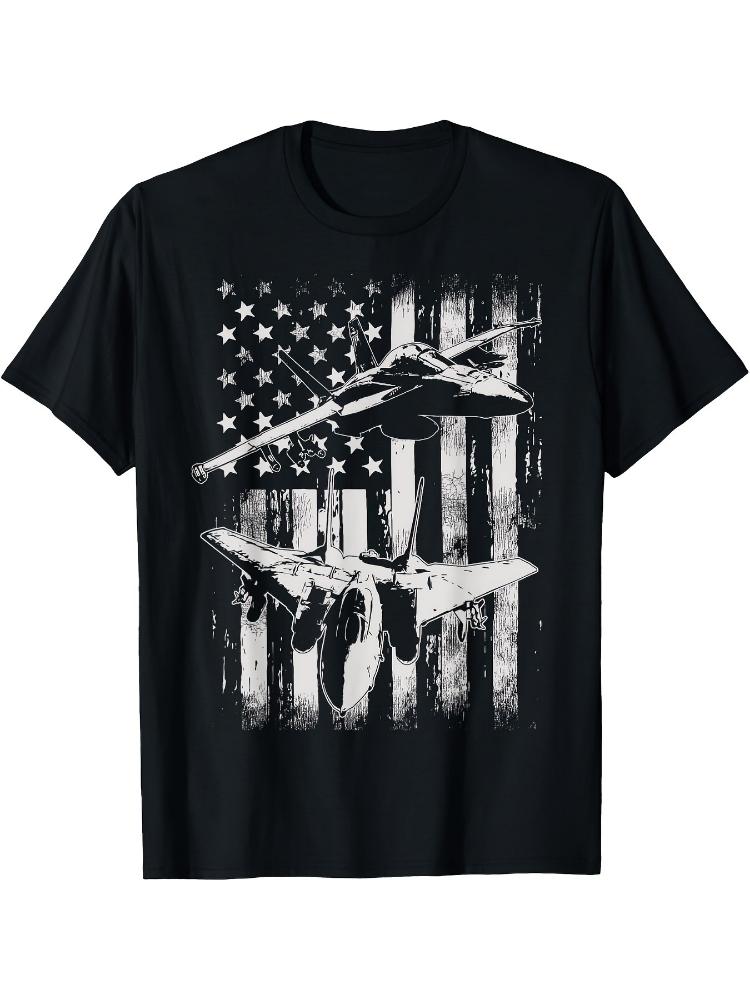 F-14 Tomcat Military Fighter Jet & American Flag Graphic -100% cotton summer casual short sleeve O-neck printed T-shirt.