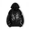 Womens Oversized Hooded Zip-Up Sweatshirt With Butterfly Print Y2K Streetwear Loose Fit Fall Winter
