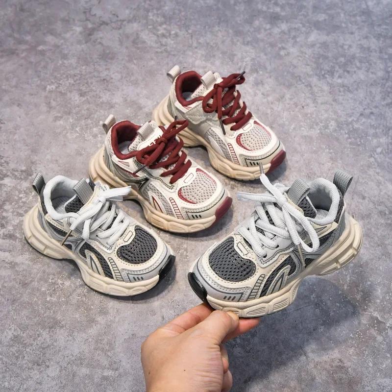 Boys Girls Sports Shoes Thick Soft Sole Children Sneakers Mesh Breathable 2025 New Fashion Kids Running Shoes for Students Trend
