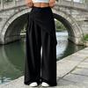 Yousheng Women Long Pants, Oversized Wide Leg Trousers with Apron Decor, Pure Color Elastic Waist Casual Pants for Daily Commuting