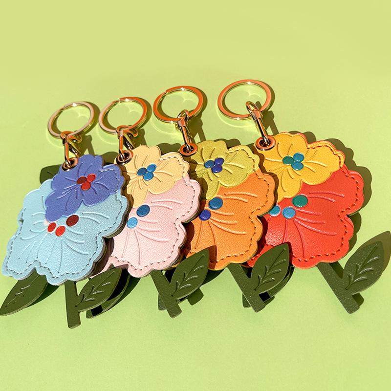Peach Blossom Leather Keychain & Access Card Holder with Locator