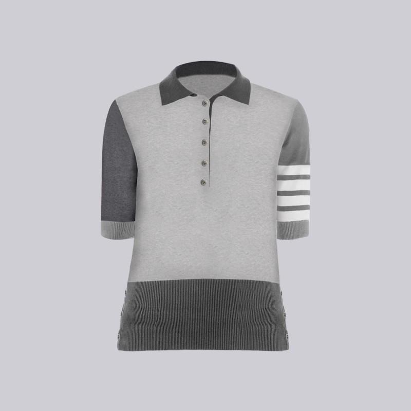 TB Short-Sleeved Knitted Patchwork Polo Shirt