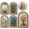 Modern Entryway Wall Art Arched Wooden Framed Art, Farmhouse Wildflower Oil Painting Prints, Tabletop Wood Picture Frame Vintage Ornament for