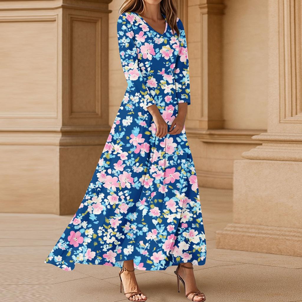 Women's Three-quarter Sleeves Fashionable Floral Print Loose Casual Comfortable Dress