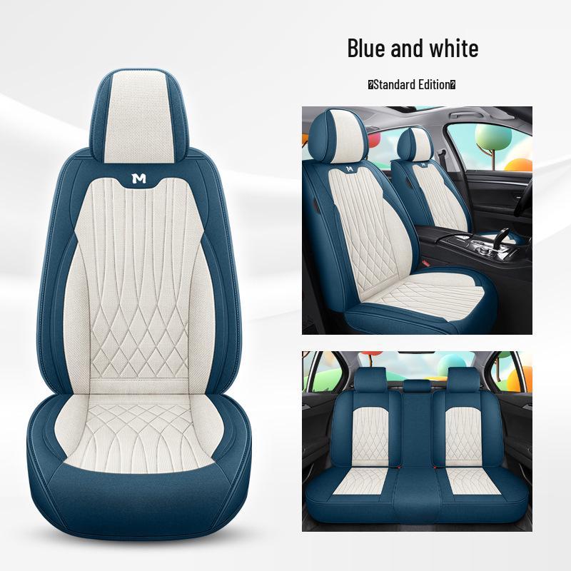 Universal Breathable Linen Car Seat Cushion - Full Surround for All Seasons, Fits Five Seats