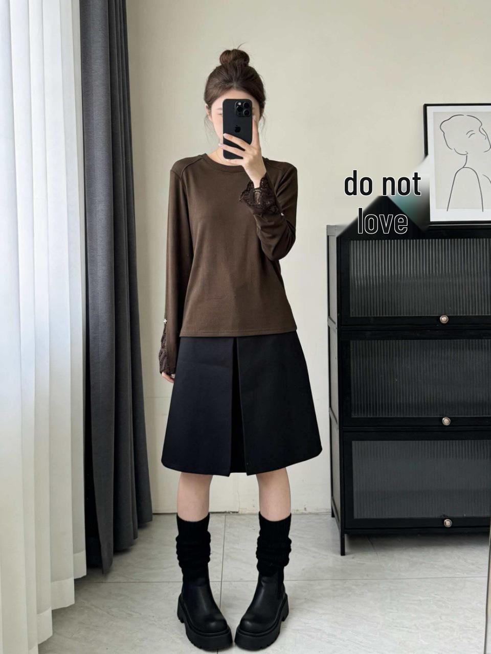 

2025 Early Spring Lace Cuff Round Neck Loose T-shirt for Middle-Aged & Elderly Women 4XL (for 140-150 jin)