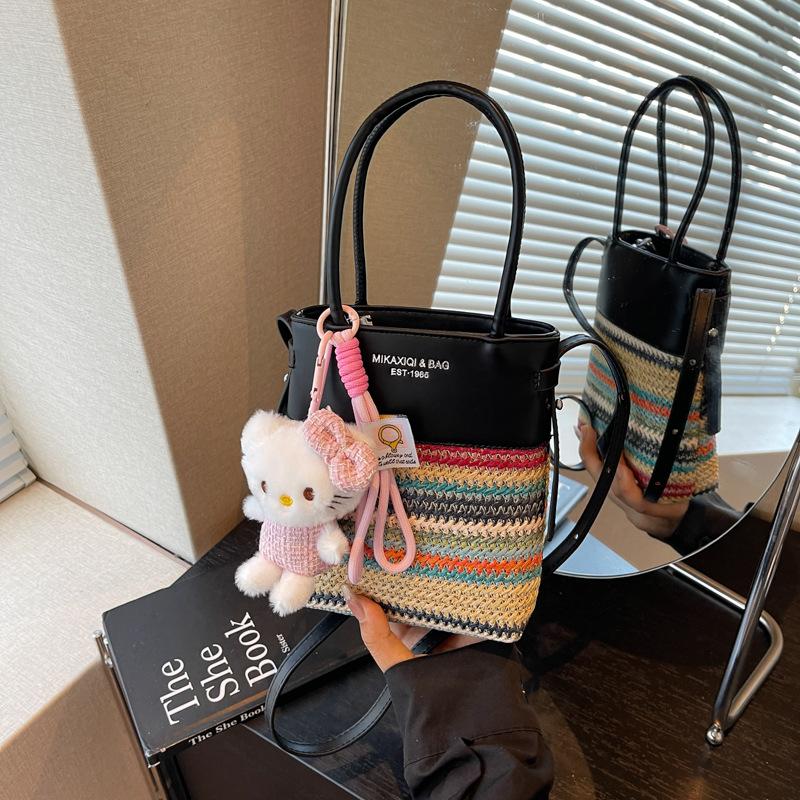 Popular Fashion Woven Handbag Women's New Summer Versatile Straw Woven Shoulder Messenger Bag Bucket Bag