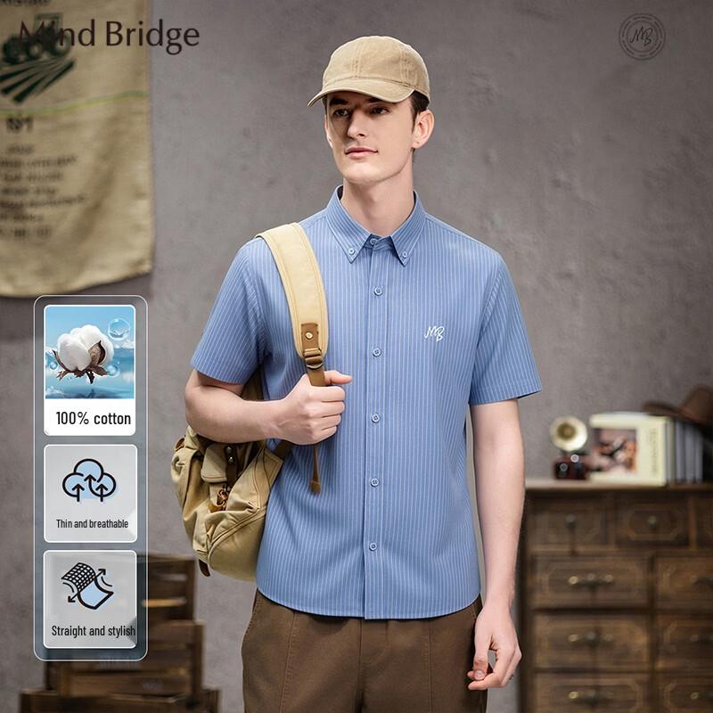 Mind Bridge Men s Striped Letter Print Short Sleeve Shirt 3XL