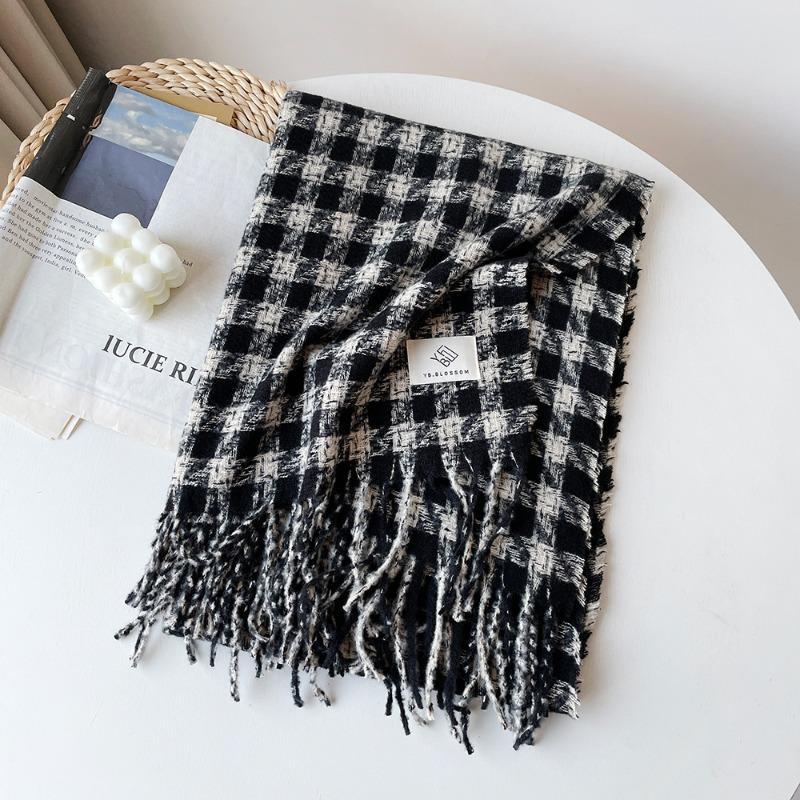 Circle Yarn Thousand Birds Shawl Scarf Women's Winter Premium Atmosphere Black Scarf Shawl