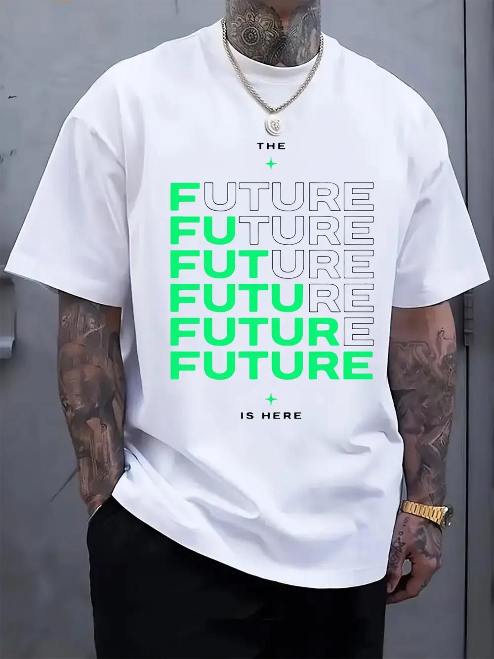 

Round Neck Short Sleeve T-shirt with a Futuristic Themed Graphic Print XXXL