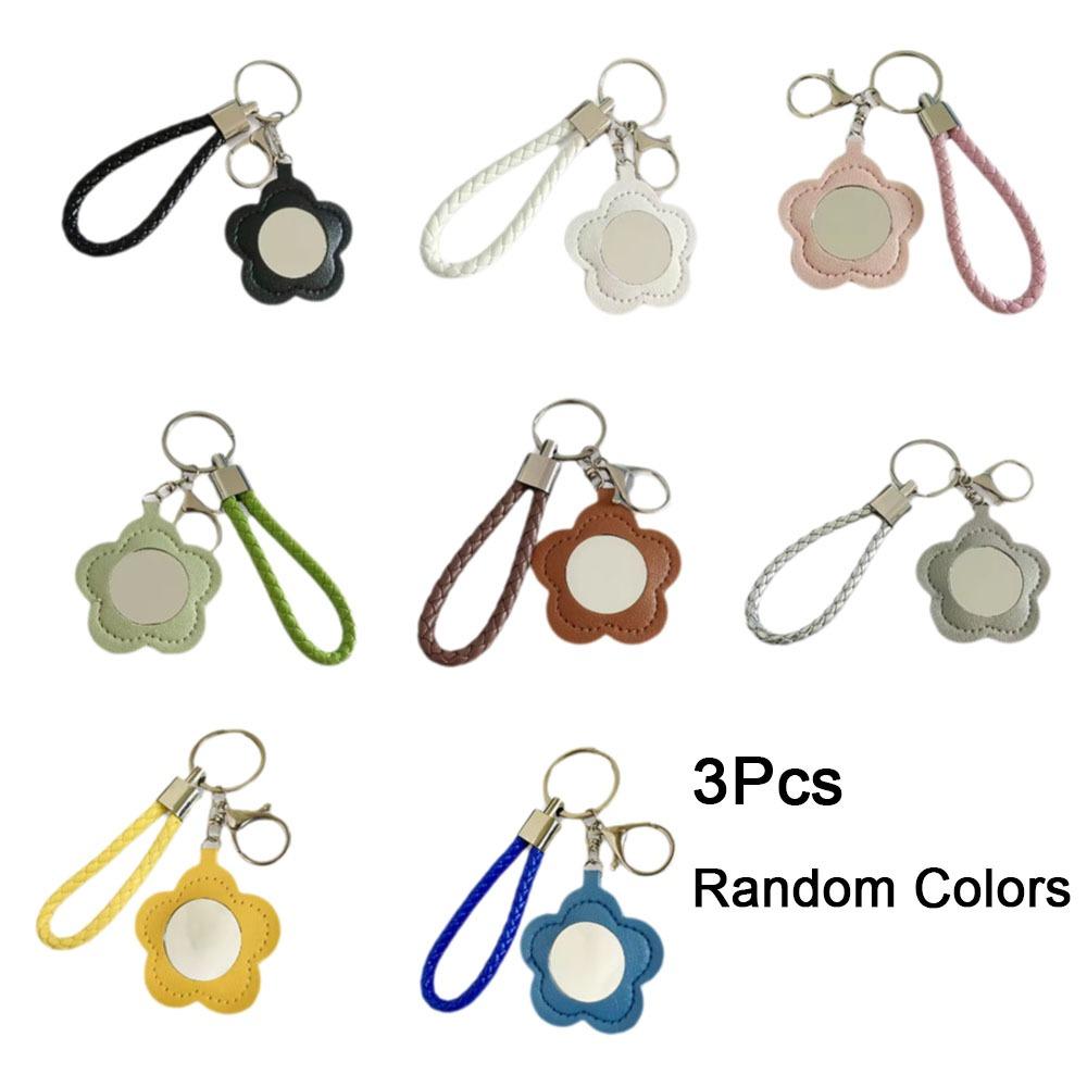 

3Pcs Cute Flower Shape Mirror Keychain PU Makeup Bag Pendant Floral Keychain Travel 3Pcs