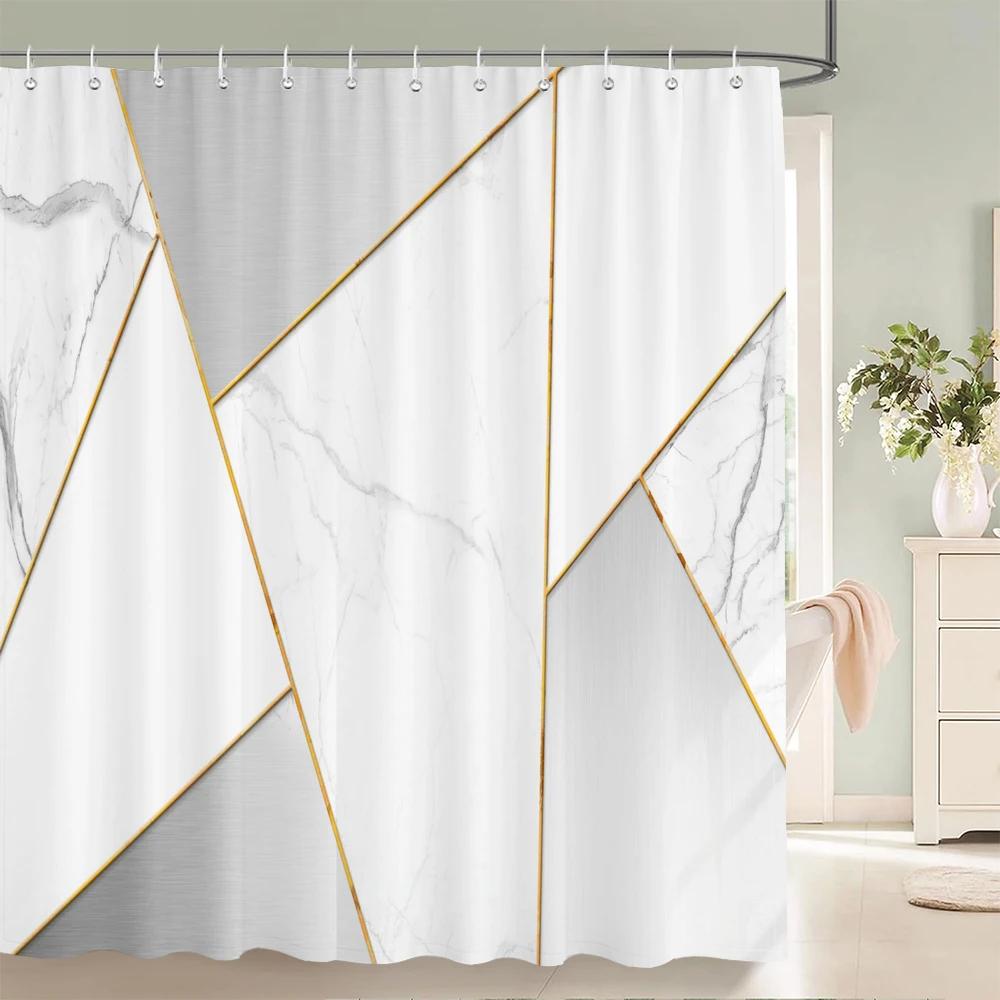 Modern Art Style Marble Printing Shower Curtain Waterproof Polyester Fabric Bathroom Curtains Geometric Pattern Decor Curtains