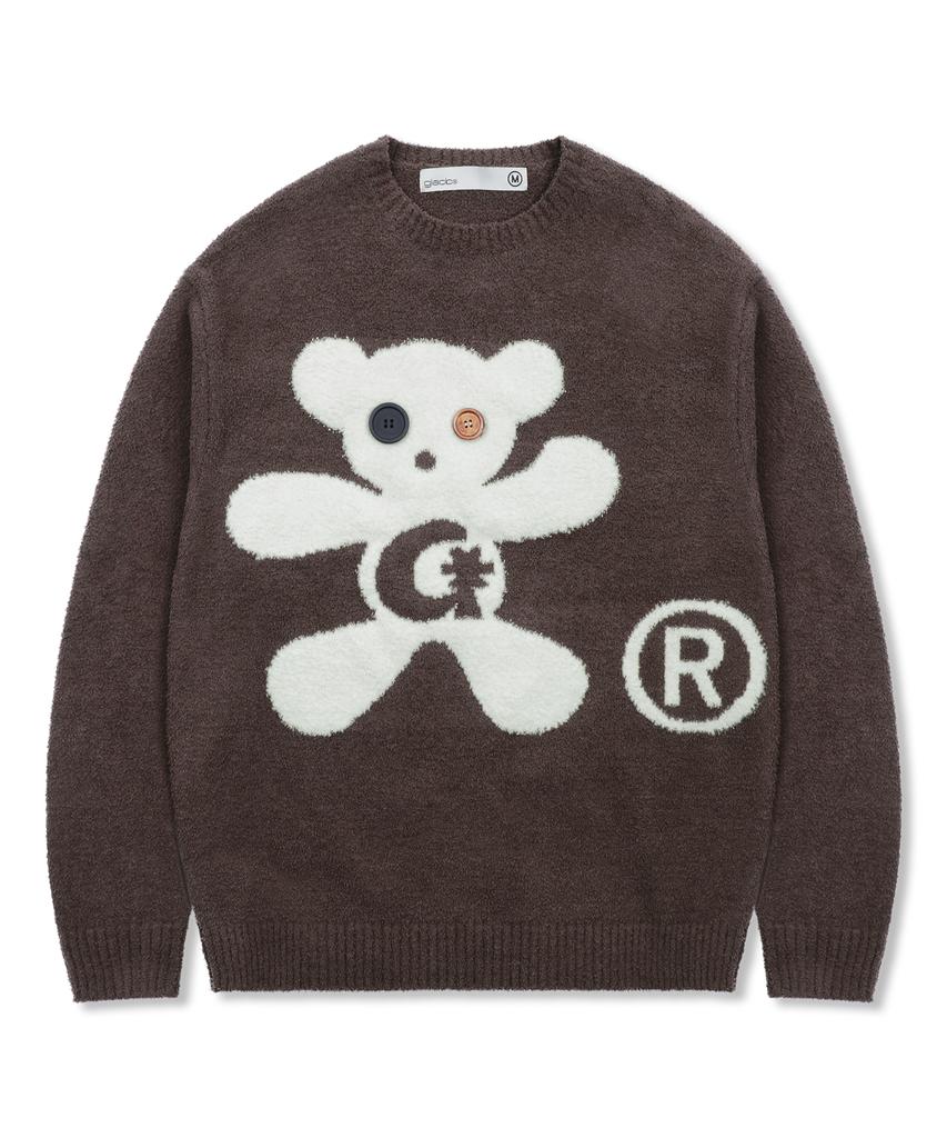 GLACK Gnt073 Button Bear Boucle Pullover Knit (Brown)